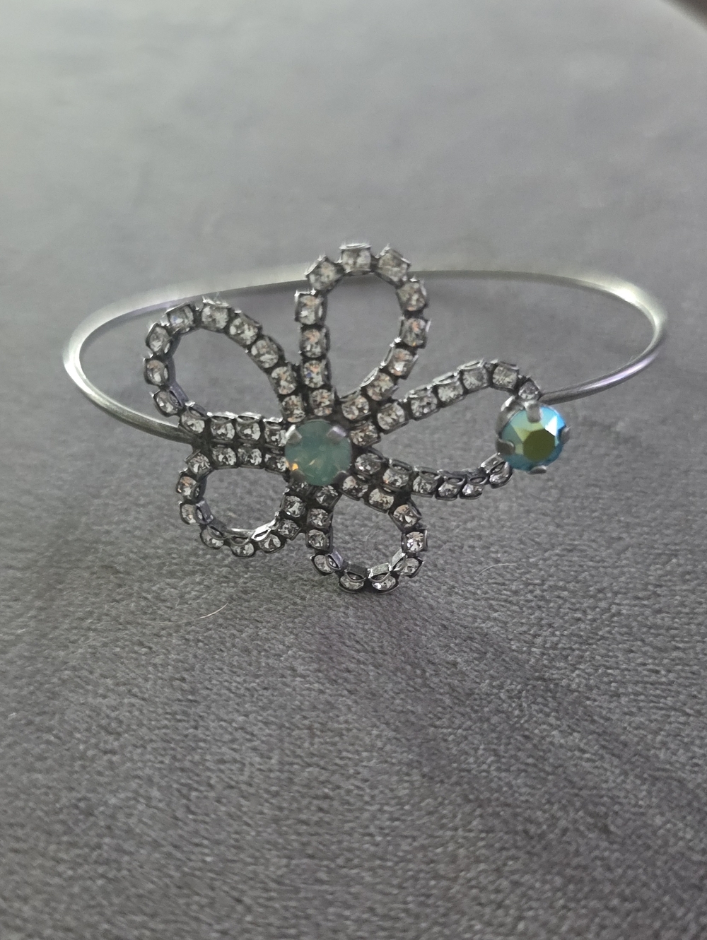 Sabika Silver Flower Bracelet with Aqua Accents